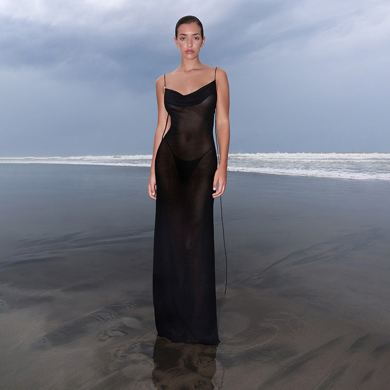 Spring Summer Women Clothing Sexy Backless See through Sling High Waist Hip Bag Dress Bella Mia